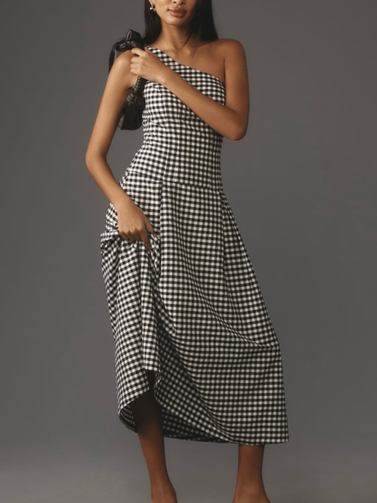 Anthropologie Dresses & Skirts - NWT Anthro Gingham One-Shoulder Midi Dress XS